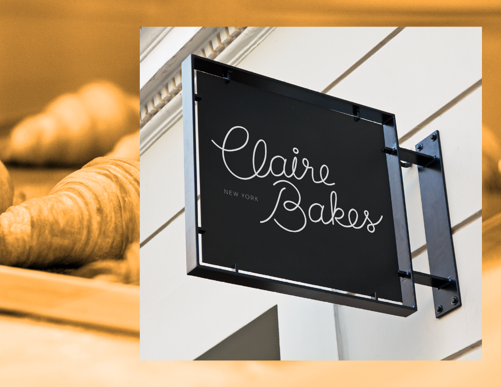Square outdoor sign with the logo in white, with a black background.